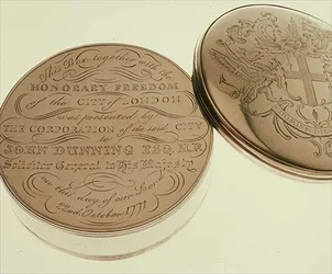 Grande boîte de liberté présentant la liberté honorifique de la ville de Londres à John Dunning Esq., MP, le 22 octobre 1771